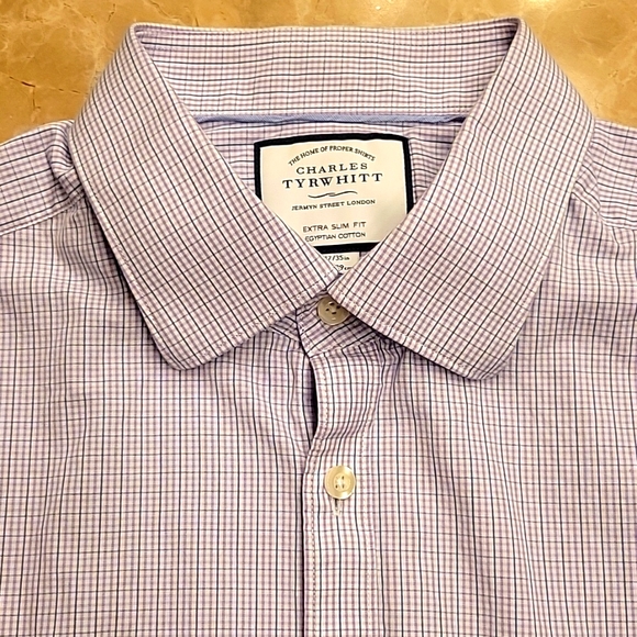 CHARLES TYRWHITT Extra Slim Fit Micro Plaid Long-sleeved Button-down Shirt,17/35 - Picture 4 of 13